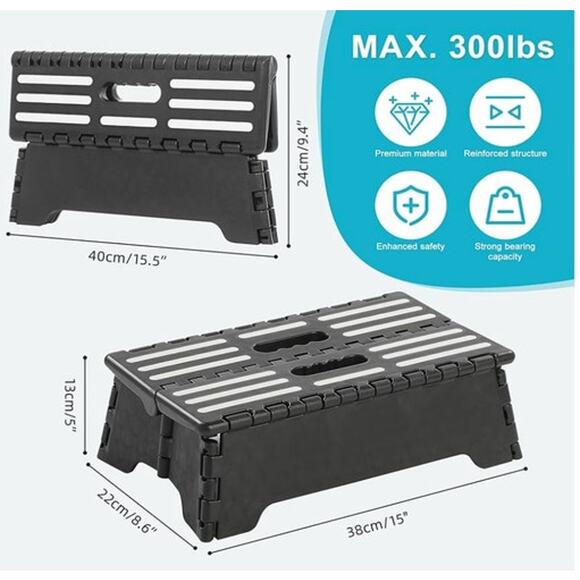 5 inch Portable Folding Step Stool Black Opens Easy In indoor and Outdoor Univer - Picture 3 of 10